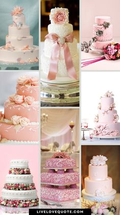 a collage of different types of wedding cakes