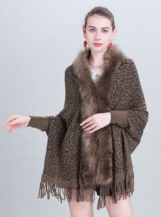 Color: black, gray, khaki, beige, burgundyWidth (CM):40-60Pattern: Leopard printProcessing method: jacquardPopular elements: tasselsStyle: medium length Knit Skirt Outfit, American Street Style, Cape For Women, Leather Skirt Outfit, Long Skirt Outfits, Vintage Leopard, Women Scarf, Winter Vintage, Poncho Style