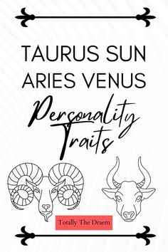 an advertisement for taurus sun aries venus, with two rams on the front