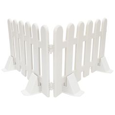 a white picket fence with two posts on each side and an opening at the top