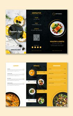 two different menus with black and yellow accents