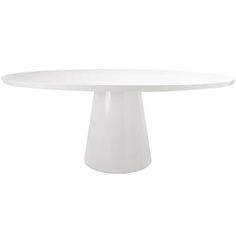 a white table with an oval top and pedestal base, viewed from the front view