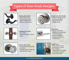 different types of door knobs and handles for doors with names on the front page