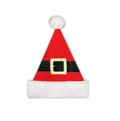 a red and black santa hat with a gold buckle