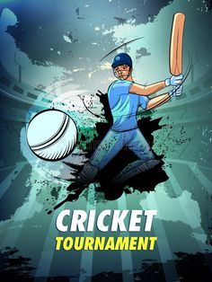 a cricket player is hitting the ball with his bat and helmet, on a blue background