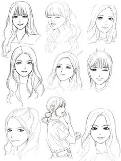 the different hairs styles for girls with long hair and bangs are shown in this drawing lesson