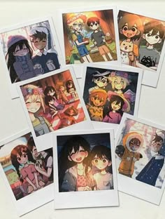 several pictures of anime characters on white paper