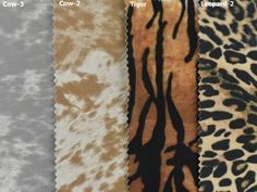 four different colors of animal print fabric