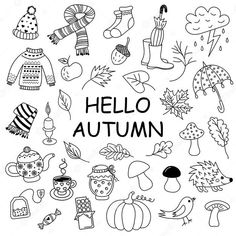 hello autumn coloring page with hand drawn doodles stock photo and royalty freehanded images