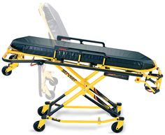 an ambulance stretcher with wheels and seat on it