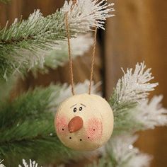 a christmas ornament hanging from a pine tree