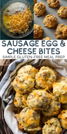 sausage egg and cheese bites recipe with text overlay