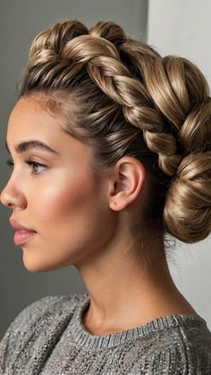 Tinsel braided bun Fancy Buns, Classic Braids, Buns Hairstyles, Cornrow Braid Styles, Braided Buns, Framing Highlights, Pony Style, Hair Tinsel, Blonde Curls