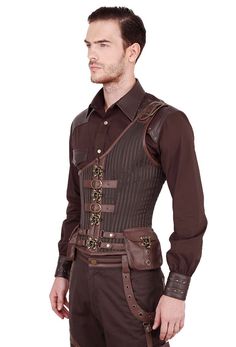 Corset homme serre taille steampunk marron tissu brocart avec poche   Shop : www.japanattitude.fr Steampunk Male Outfit, Steampunk Outfit Men, Male Corsets, Steampunk Male, Authentic Corsets, Steampunk Man, Corset Steampunk, Steampunk Men, Outfit Reference