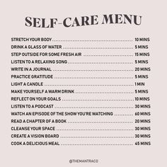 Self Care Menu, 5 Minutes Journal