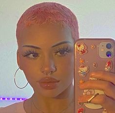 Curly Shaved Head, Buzzcut Women Black, Pink Shaved Head, Pink Shaved Hair, Dyed Shaved Hair Black Women, Pink Buzzcut Woman, Hair Cuts Design, Shaved Hair Designs For Women, Short Hair Styles For Black Women