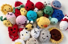 there are many crocheted toys that look like they have different faces on them