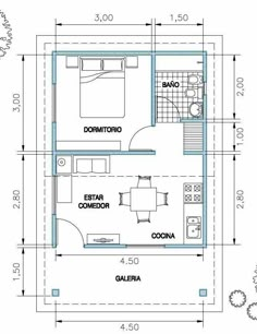 the floor plan for a small house with two bedroom and an attached bathroom, which is also