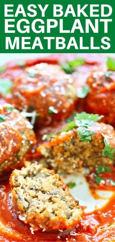 easy baked eggplant meatballs with marinara sauce and parmesan cheese