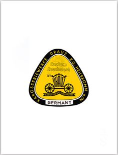 a yellow and black triangle shaped sticker with the words germany in german on it