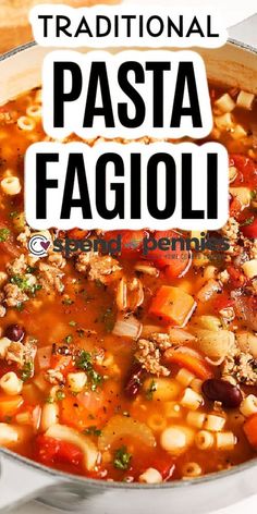 a large pot filled with pasta fagioi