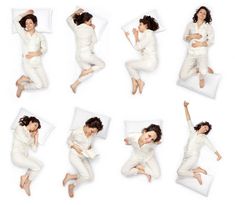 six images of a woman laying in bed