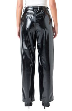 These polished high-waist pants are elevated in glossy faux patent leather for day-to-night appeal. Zip fly with hook-and-bar closure Side-seam pockets; back welt pockets Lined 100% polyester with polyurethane coating Hand wash, dry flat Imported Patent Leather Pants, Boy Activewear, Fall Wardrobe Essentials, Baggy Pants, Maternity Shops, Designer Clothes For Men, Modern Outfits, Autumn Fashion Women, Comfortable Dress