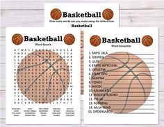 two printable basketball word search puzzles for kids to practice their spelling skills on the court