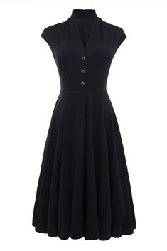 High Collar V Neck Dress, Classic Black Dress Vintage, Themed Dresses, Chic Black Dress, Flapper Dresses, Casual Dress Black, Contemporary Dresses, Shirtwaist Dress, Collared Dress