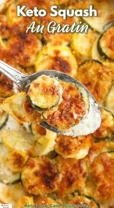 a spoon full of keto squash and zucchini casserole