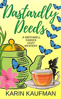 a book cover with a teapot and butterflies on it