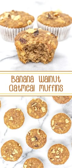 banana walnut oatmeal muffins with text overlay