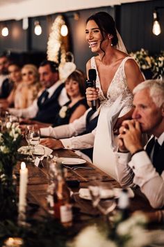 Bride in a v-neck lace wedding dress with pearl earrings reading out her wedding speech Bride Speech, Blue By Enzoani, Wedding Shot List, Wedding Readings, The Wedding Singer, Wedding Info, Wedding Activities, Wedding Toasts