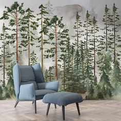 Pine Tree Wallpaper Watercolor Forest Wallpaper image 1 Peel And Stick Wallpaper Dining Room, Pine Tree Wallpaper, Woods Wallpaper, Forest Room, Pine Tree Forest, Wallpaper Watercolor, Watercolor Forest, Pine Trees Forest, Forest Wall Mural