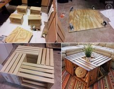 several pictures of wooden pallet tables and benches on the app store's facebook page