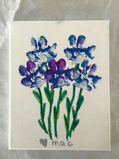 a painting of purple flowers on a white background