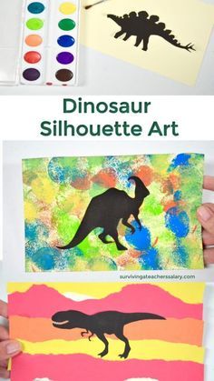 the dinosaur silhouette art project is perfect for kids to do with their own artwork supplies