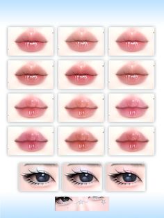 various images of different types of eyes and lips with the words, eyeliners