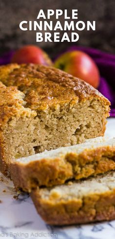 a loaf of apple cinnamon bread sitting on top of a table