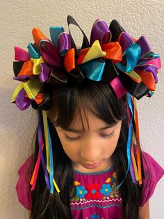 Beautiful Mexican tiaras!!  Made using ribbons  traditional, Mexican tiaras are one size , fits girls and women. Mexican Ribbon, Traditional Mexican, Nov 1, Fit Girl, Tiara, Beauty Book, Braids, Bathing Beauties, Hair Accessories