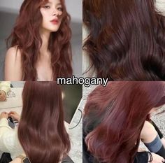 Henna Colored Hair, Dark Ginger Hair Asian, Cassis Pink Hair, Light Brown Hair With Red Tint, Dark Natural Red Hair, Terracotta Hair Color, Mahagoni Hair Color, Cherry Coke Hair Color Brown, Mahogany Red Hair Color