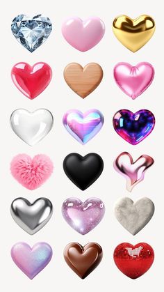 many different heart shapes are shown together