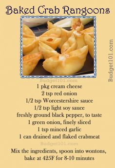 a recipe for baked crab rangoons with instructions