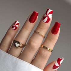 PRICES MAY VARY. Cute Christmas Press on Nails:There are 24 Christmas press on nails in one pack,Beautiful and cute press on nails false nails comes with has 12 different sizes,you can chose them to bepolished to the most suitable size,it fits any finger perfectly. Easy to Use:Full cover acrylic nails just choose the nail piece that suits you,polish the nail bed,stick the jelly glue we give away on your nails,then press the cute fake nails on the nails for 30 seconds to get the natural manicure that girls love. High Ouality Material False Nails:These Christmas false nails are made of quality acrylic material,non-toxic and gentle to your nails and skin,durable and not easy to be scratched, will give you a nice manicure experience. Christmas False Nails:Christmas Fake nails suitable for prof Candy Cane Nails, Red Christmas Nails, Acrylic Nail Kit, Cute Christmas Nails, Christmas Gel Nails, Red Nail Designs, Christmas Nails Acrylic, Nail Swag, Winter Nail Art