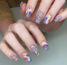 Trippy Manicure, Trippy Pink Nails, Rainbow Nails Design, Latest Nail Designs, Bright Summer Nails, Bright Nails, Pretty Nail Art, Rainbow Nails, Kawaii Nails