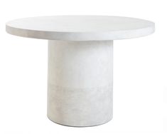 a white table with a round top and two thin lines on the base, against a white background