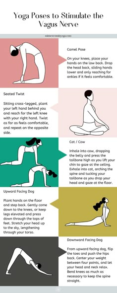 Yoga poses to stimulate the vagus nerve Vagus Nerve Yoga, Acupressure Mat, Healing Yoga, Poses For Beginners, Mental Energy