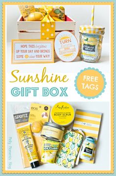 the sunshine gift box is packed with lemons and other items to give as gifts