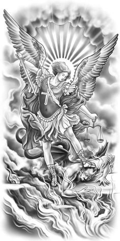 Saint Michael the Archangel Tattoo Design | Freelancer Shoulder To Elbow Tattoo Sleeve Men, Arcangel Michael Tattoo, Half Sleeve Tattoo Drawings Sketches, Archangel Michael Tattoo For Men, Jesus Tattoo Design For Men, Mens Upper Arm Tattoo, Archangel Tattoo Design, Inner Bicep Tattoos For Women, Aztec Art Tattoo