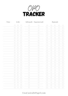 the printable one tracker is shown in black and white, with text on it